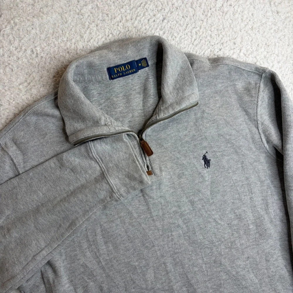 Polo Ralph Lauren Mens Quarter Zip Pullover Heather Gray Ribbed Cotton Size M